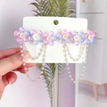 Pink and purple gradient flower hair clips with elegant double-layered pearl tassels - One Pair / 8# Blue Purple Three Flowers Pair