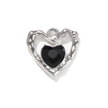 Colgante de corazón con diamantes negros en acabado plateado para joyería DIY - Negro Plateado