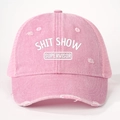 Rosa Distressed Trucker Cap mit SHIT SHOW SUPERVISOR Aufdruck und atmungsaktivem Netz - Einheitsgröße / Rosa