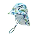 White baby sun hat with blue cartoon dinosaurs and protective neck flap cover - 50cm (1-3 Years) / Blue Dinosaur