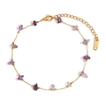 Tobillera de acero inoxidable chapado en oro de 18K con piedras naturales de color púrpura - Estilo Dorado Púrpura