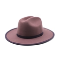 Cappello fedora classico in lana rosa antico con nastro viola e tesa larga elegante - M (56-58cm) / Viola Scuro