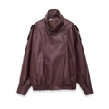 Close-up of the pebbled leather texture and stand collar of a burgundy jacket - XS / Burgundy
