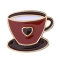 Red coffee cup enamel pin badge with heart design and golden metal trim for clothing - Red Heart Coffee Cup (xz7896)