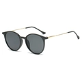 Retro round black sunglasses with thin gold metal temples and dark gray lenses - Bright Black (Grey Lens)