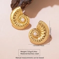 Golden stainless steel seashell earrings with central pearl inlay in a beach-style design - Gold Pearl Nautilus Earrings