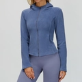 Slim fit hooded fleece jacket in foggy blue color with full-zip front and sport pockets - S / Haze Blue