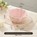 Pink strawberry ceramic soup bowl with handles and matching spoon, 1400ml large capacity - 9.5 Inch Double Handle Bowl + Spoon - Pink Strawberry