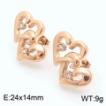 Pendientes de corazón en oro rosa de 18K con cristales brillantes para mujeres - Oro Rosa(KE110835-KFC)