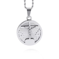 Hiphop roestvrijstalen ketting met ronde kruishanger en Spaanse gravure tekst - Zilver (Zonder Ketting) (KP79770)