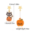 Asymmetric Halloween drop earrings featuring a black cat, pumpkin, and gold stars - Star Black Cat & Pumpkin(ER24Y0407)