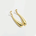 Polished gold plated oval drop earrings with sparkling round zircon studs for women - Long Waterdrop (ES2519-1) / Gold