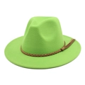Detail of lime green wool fedora hat featuring brown braided rope and leather tassel - M (56-58cm) / Fruit Green