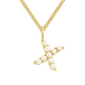 Elegant gold stainless steel necklace with a pearl-inlaid letter X pendant for women - Letter X / Gold