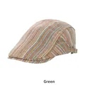 Casquette gavroche à rayures ethniques en vert et orange avec boucle en métal réglable - Taille Unique (54-58CM) / Vert