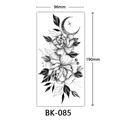 Sketch style flower tattoo sticker with roses and crescent moon, size 96x190mm, model BK-085 - BK-085 / 96*190mm