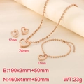 Three-piece rose gold stainless steel jewelry set with hollow heart pendant bead chains - Rose Gold (KS222226-Z)