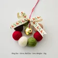 Handmade Christmas wool felt ball wreath with golden bell and reindeer ribbon bow - Diameter 10cm / Mini Wreath D (Reindeer Print Bow)