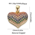 Macro detail of rainbow zircon heart pendant with size and copper material specs - Cx155-05 / 18K Gold