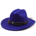 Close-up of royal blue wool cowboy hat featuring wooden beads and turquoise buckle - M (56-58cm) / Sapphire Blue