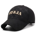 Schwarze Baseballkappe mit goldener NY & JA Stickerei und Monogramm-Muster für Herren - Verstellbar / Schwarz