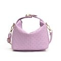 Elegant purple woven texture handbag with gold hardware and shoulder strap on white background - Purple