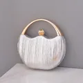 Silver evening clutch with vertical pleats and golden metal ring handle - Silver