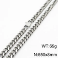 Silver Cuban link necklace in stainless steel 550x8mm with lobster clasp and 69g weight - 8mm x 550mm