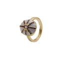 Vintage geometric copper open ring with white zircon inlay and colorful stones - Adjustable Open / White