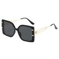 Square black frame sunglasses with gold hollow metal temples and dark grey lenses - Black Frame Black Grey Lens