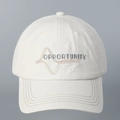 Detail of cotton baseball cap featuring OPPORTUNITY embroidery and curved brim - M (56-58cm) / Off-white