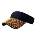Women's black open top sun hat with sparkling gold rhinestones on brim - Black + Gold Rhinestones