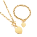 Golden OT clasp heart necklace and bracelet jewelry set for women in stainless steel - Gold Simple Chain Style (KS138505-Z)