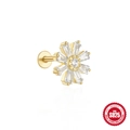 S925 sterling silver gold flower flat back stud with rectangular zircon stones - Flower Shape Style #6 / Gold