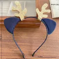 Cute Christmas reindeer headband with gold sequins, navy velvet, 20g lightweight design - Navy Blue Reindeer Antlers