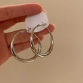 Minimalist large silver round hoop earrings for women with polished metal finish - 9# Silver Small (925 Sterling Silver Earring Post)