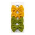 Set of 4 kids polyester bow hair clips in mustard yellow and olive green colors - Yellow/Green