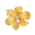 Elegant gold camellia brooch with champagne teardrop crystal and textured petals - Champagne Gemstone Style (FG107-A)