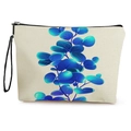 Borsa da trucco con motivo a foglie blu e robusta chiusura a zip nera - Botanico Sfumato Blu Ciano (Stile 4)