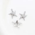 Detailed view of 14k gold-plated starfish charms with embedded sparkling gemstones - 12# Silver Starfish