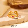 Golden eye-shaped open ring with pink and orange gemstones and woven texture - Adjustable Open / JOM25037-Gold Eye Pink Orange Gems