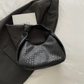 Chic black woven hobo shoulder bag with knot handle and golden zipper detail - Black
