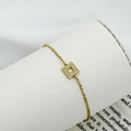 Elegant gold beaded bracelet with a square zircon inlaid pendant for women - Square Zircon Style (B0028C)