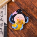Resin ancient girl figurine with gold ingot and classical book backdrop - 1229-2 Yellow Skirt Pink Flower Fridge Magnet