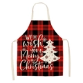 Detailed view of Christmas apron with red and black plaid patterns and festive lettering - A13-Red Black Plaid Wishing Merry Christmas