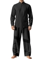 Ensemble détente homme en coton et lin noir avec chemise à col mao manches longues et pantalon - S / Noir + Noir