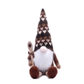 Gnomo de Navidad con gorro de corazones y cuchara pequeña de madera estilo rústico - Estilo Masculino (Barba Blanca con Cuchara de Madera)