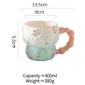 Hand-painted ceramic mug with pink lace floral pattern and unique bubble handle design - Beaded Pink Lace