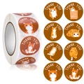 Roll of 8 cute orange cat thank you stickers for packaging bakery coffee and food labels - Style 13-Cartoon Ginger Cat