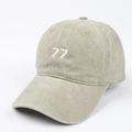 Berretto da baseball vintage lavato kaki con ricamo 77 bianco stile classico dad hat - Regolabile / Cachi